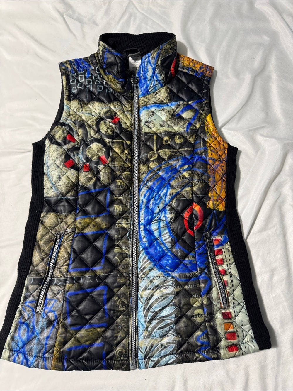 Simply Art by Dolcezza Puffer Vest Size Small Abstract Quilted Art To Wear 58800